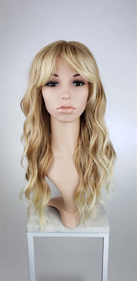 Strawberry Blonde Ombre Long Curly With Bangs Fashion Wig Large 23