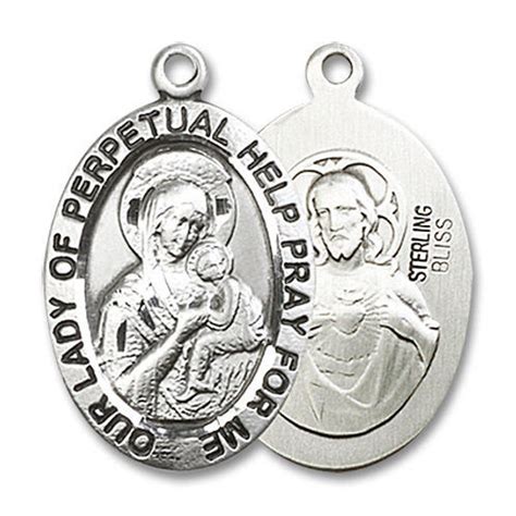 Large Our Lady Of Perpetual Help Medal Sterling Silver 1 X 58 Oval