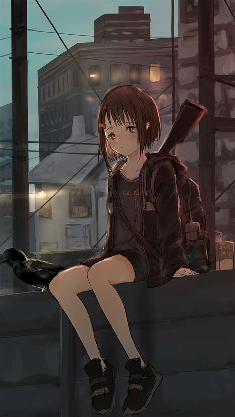 2160x3840 Anime Girl Sitting Alone Roof Sad 4k Sony Xperia Xxzz5