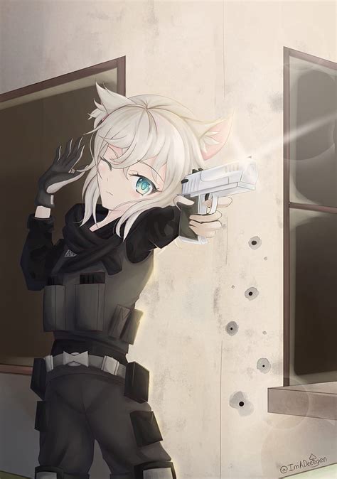 2k Descarga Gratis Niña Neko Soldado Pistola Disparo Anime