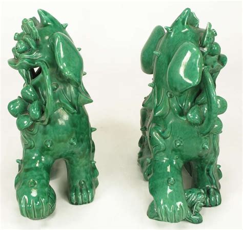 Feng shui fu dogs foo dogs temple lions guardian lions. Large Pair Signed Emerald Green Ceramic Foo Dog Statues at ...
