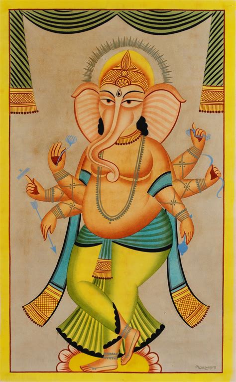 Kalighat Painting Of Ganesha Indian Folk Art Indian Art Paintings