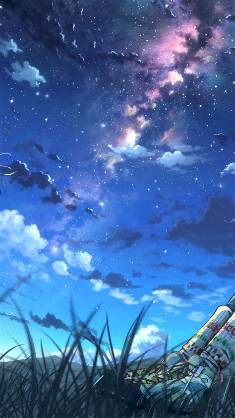 Download 1080x1920 Anime Girls Landscape Scenic Sky Stars Clouds