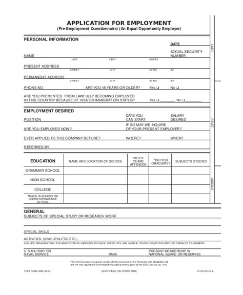 Free 7 Employment Application Form Samples In Pdf