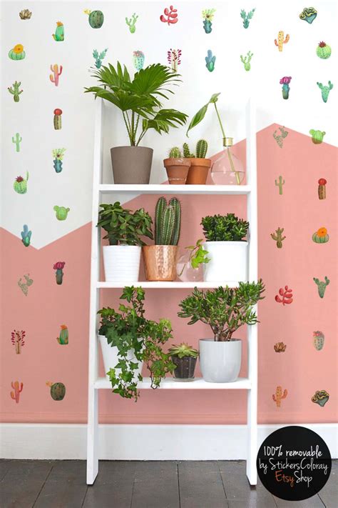 Cacti Wall Decal Pattern Wall Sticker Watercolor Succulents Etsy