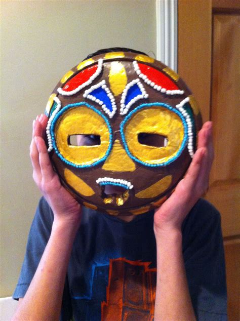 Tribal Mask Project Made From Clay Painted And Decorated With Beads