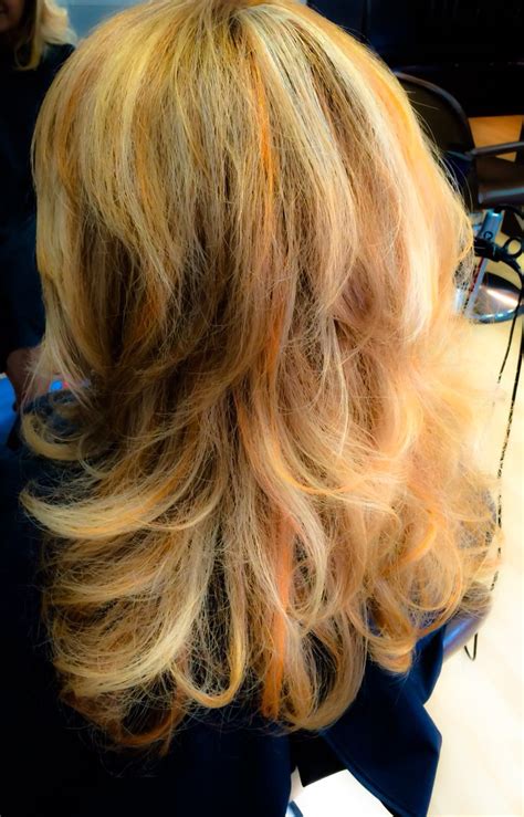 I want it to be blonde. Red orange Highlights blond Thick Hair | Thick hair styles ...