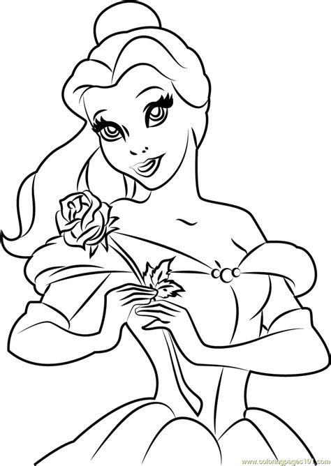 Disney Belle Having Flowers Coloring Page For Kids Free Beauty And