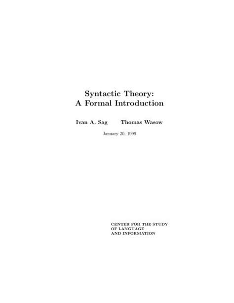 Syntactic Theory A Formal Introduction