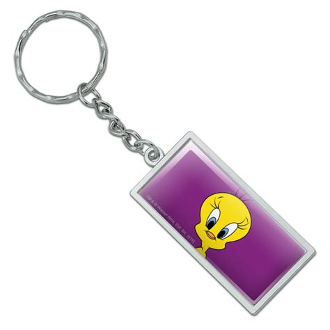 Rectangle Looney Tunes Tweety Bird Keychain In Chrome Plated Metal