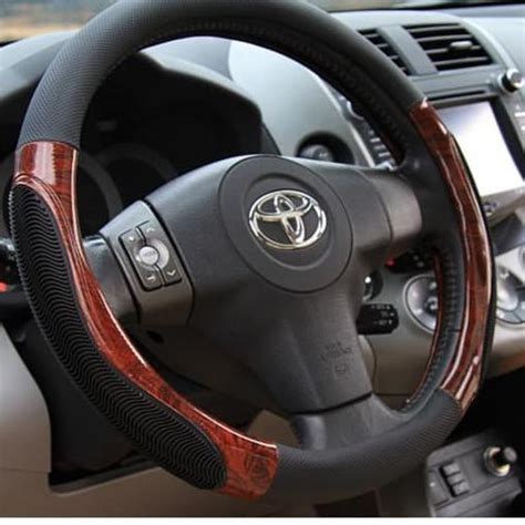 Toyota Fortuner Steering Wheel Cover Premium Leather With Wood Popular