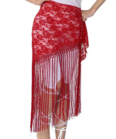 Womens Belly Dance Long Tassels Lace Triangle Hip Scarf Red Cs17yl894o7 Scarf Styles