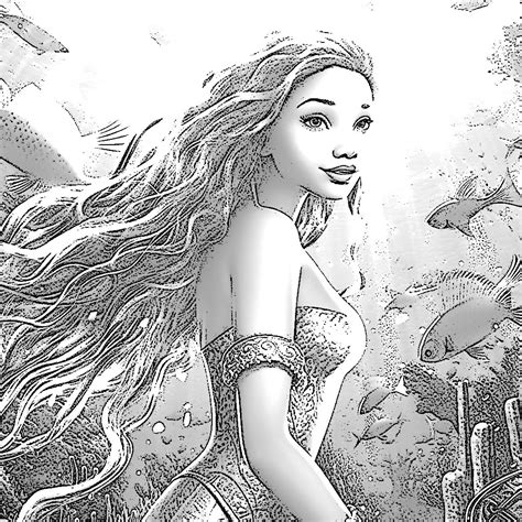 رسم The Little Mermaid Halle Bailey 10 من صفحة التلوين الحية The Little Mermaid 2023