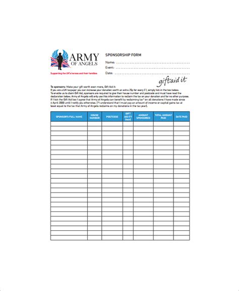 Printable Blank Sponsorship Form Printable Forms Free Online