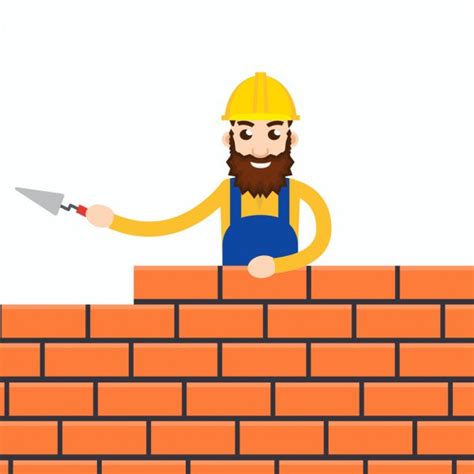 Worker In Brick Wall ⬇ Vector Image By © Ansim Vector Stock 103693644
