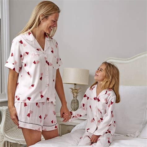 personalised women s pink satin heart pyjamas by mini lunn