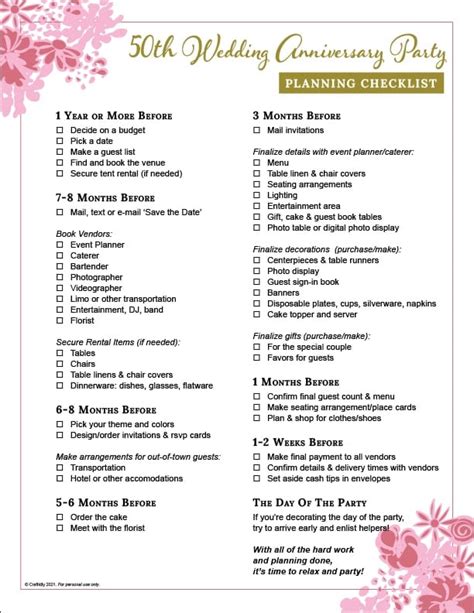 50th Anniversary Party Ideas Checklist And Printables