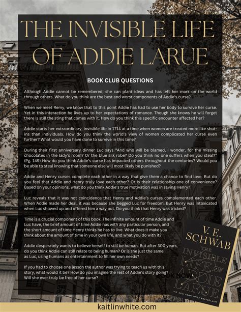 The Invisible Life Of Addie Larue Book Club Questions Kaitlin White