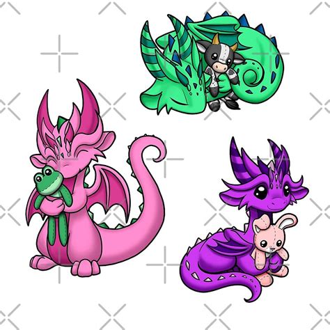 Dragons With Plushies Sticker Pack 1 By Rebecca Golins Redbubble