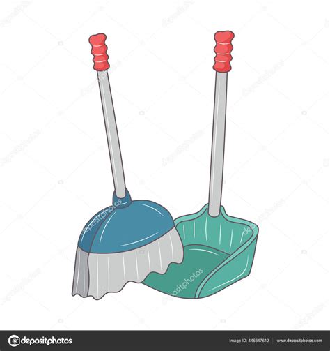 Broom Dustpan Colored Line Art Vector Illustration Stock Vector Image