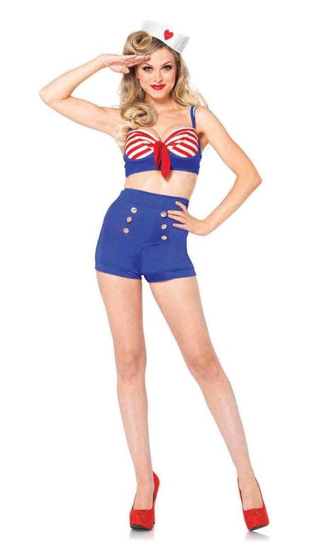 Pin Up Sexy Sailor Costume Womens 1940s Sailor Fancy Dress Costume