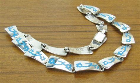 Vintage Mexican Sterling Silver And Turquoise Blue Enamel Etsy