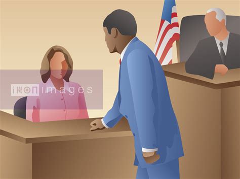 Stock Illustration Of Lawyer Questioning Witness In Courtroom Ikon Images