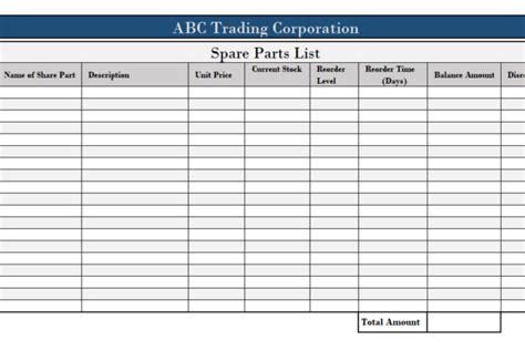 Car Spare Parts List Template Free Word And Excel Templates