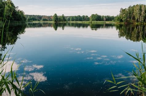 Premium Photo Tranquil Landscape At A Lake With The Vibrant Blue Sky