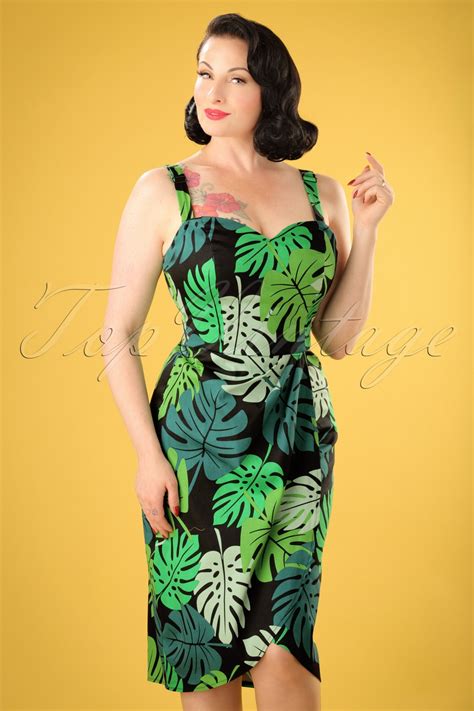 50s Mahina Tahiti Palm Sarong Dress In Green