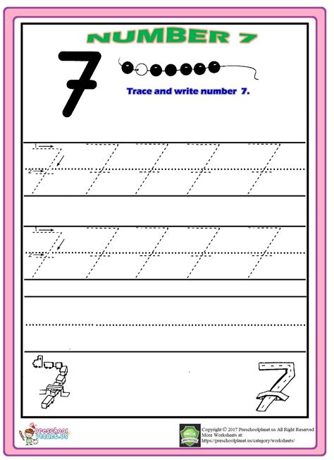 Number 7 Trace Worksheet Preschoolplanet