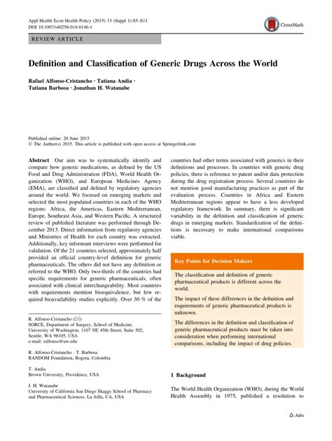 Pdf Definition And Classification Of Generic Drugs