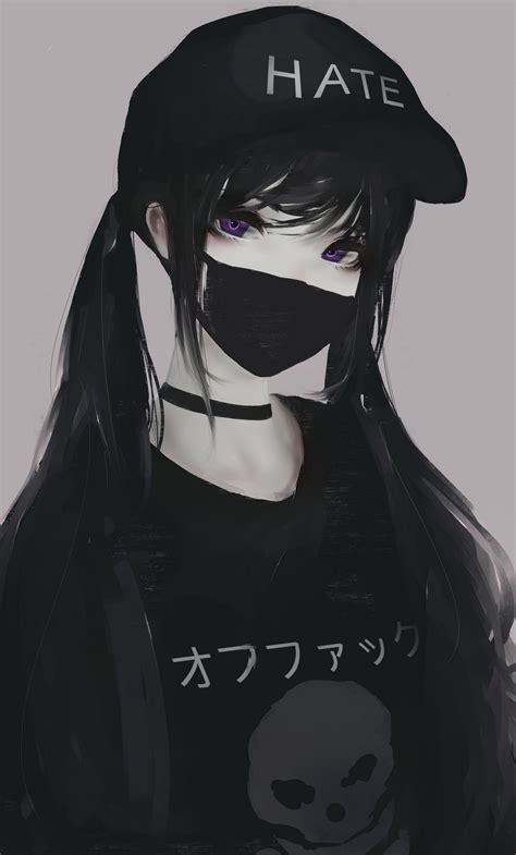 1280x2120 Anime Girl Face Mask Purple Eyes Twintails Hate 5k Iphone 6