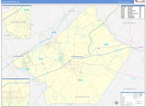Guadalupe County Tx Zip Code Wall Map Basic Style By Marketmaps Mapsales