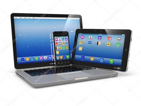 Laptop Phone And Tablet Pc Electronic Devices — Stock Photo