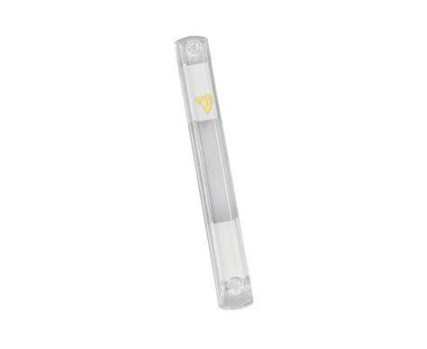 Clear Lucite Mezuzah Case With Gold Shin