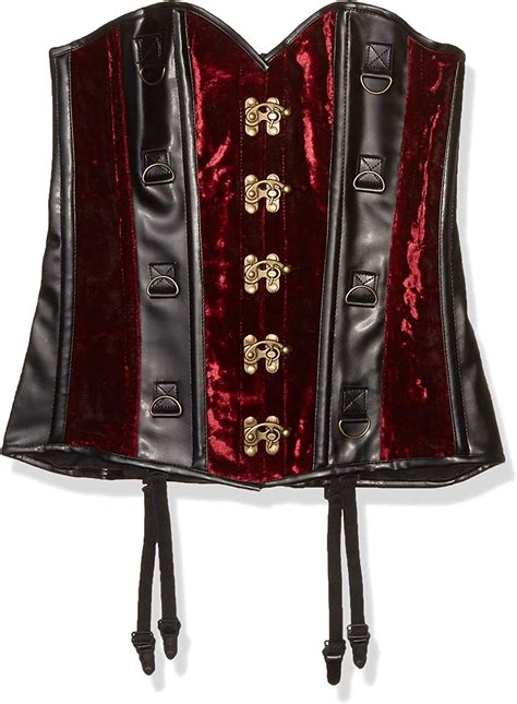 Daisy Corsets Women S Red Velvet And Faux Leather Steel Boned Corset Uk Clothing