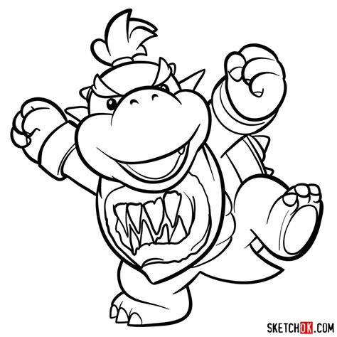 How To Draw Bowser Jr Super Mario Games Sketchok Easy Drawing Guides