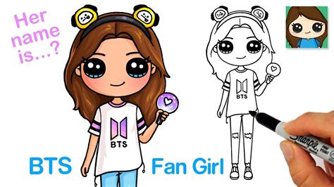 How To Draw A Cute Bts Fan Girl 🤩 Youtube