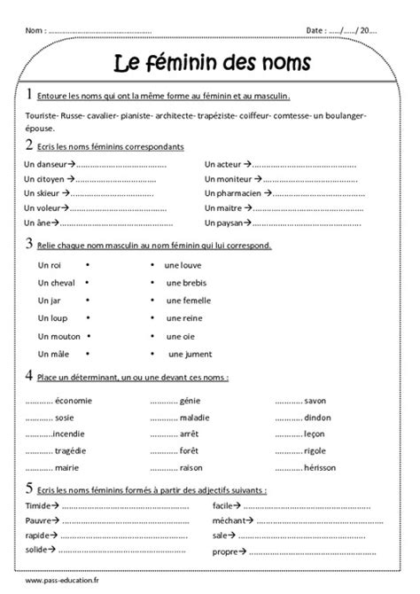 Un exercice interactif gratuit pour travailler la notion de singulier et de pluriel dans les groupes nominaux avec des. Féminin des noms - Ce2 - Exercices à imprimer - Pass Education