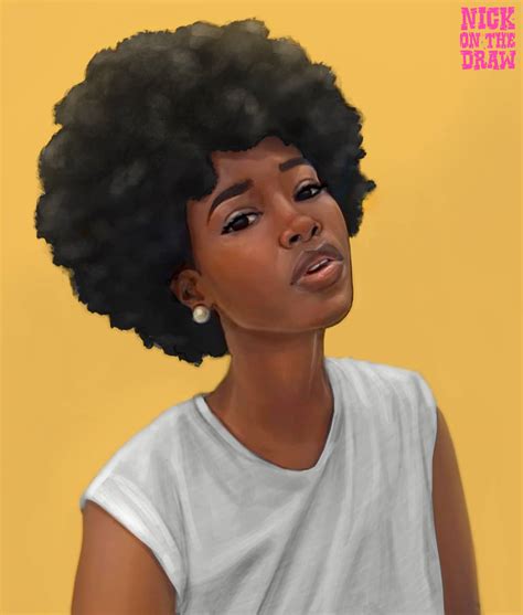 Afro Girl On Yellow By Nickonthedraw Black Women Art
