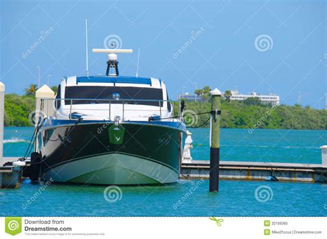 New Power Boat Moored Docked At Marina Dock Stock Image Image Of