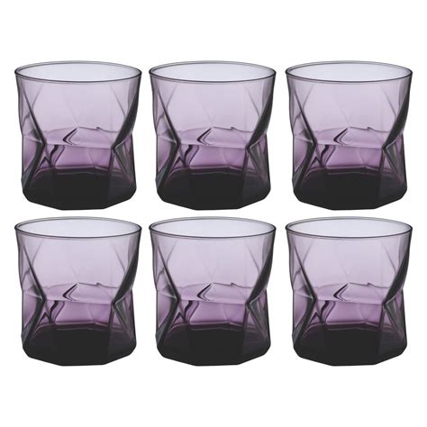 Cassiopea Set Of 6 Purple Angular Tumblers 32cl Grey Glass Purple
