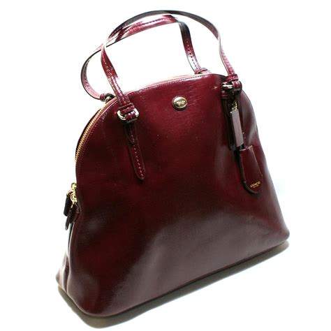 Coach Peyton Leather Large Domed Satchel Handbag Sherry Red 31408