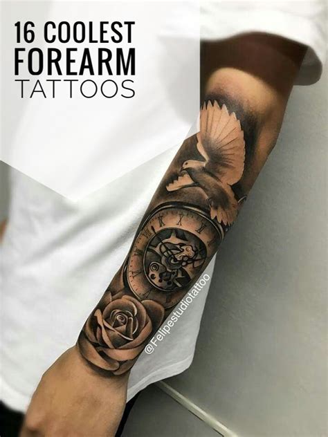 16 Coolest Forearm Tattoos For Men Clock And Roses Tattoo