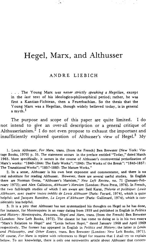 Hegel Marx And Althusser Andre Liebich 1979
