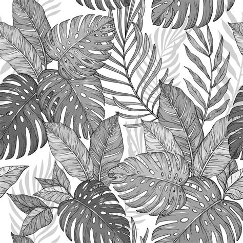 Seamless Monochrome Floral Pattern Tropical Palm Leaves Jungle Leaves