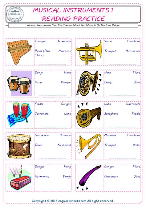 Musical Instruments Esl Printable English Vocabulary Worksheets
