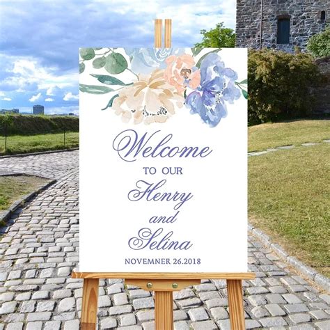 Violet Flower Welcome To Our Wedding Welcome Sign Wood Wedding Boards