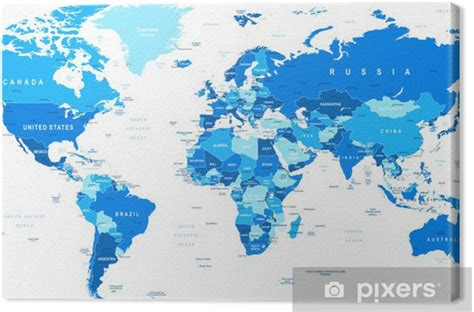 Canvas Print Highly Detailed Vector Illustration Of World Mapborders